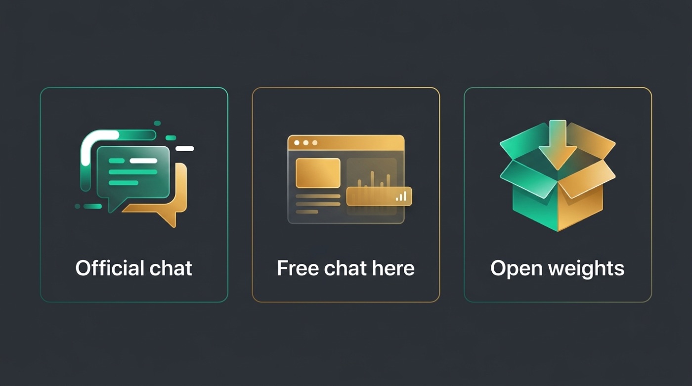 Three free routes to Kimi: official chat, free chat here, open weights