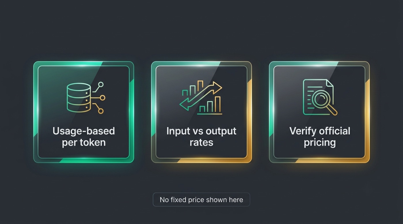 Kimi API pricing is usage-based per token; verify official pricing, no fixed price shown