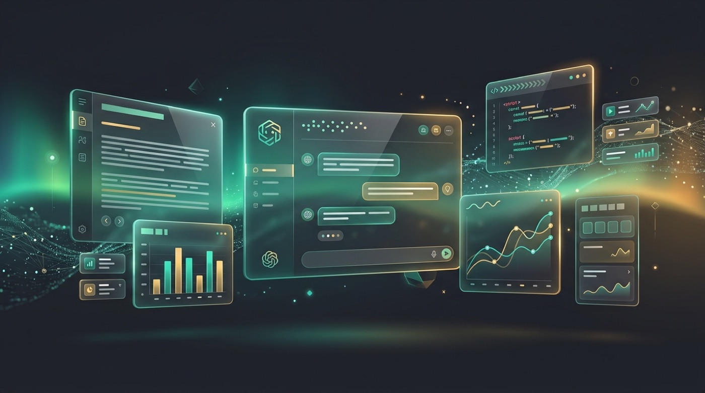 Kimi AI chat interface beside floating data and code panels in an aurora style